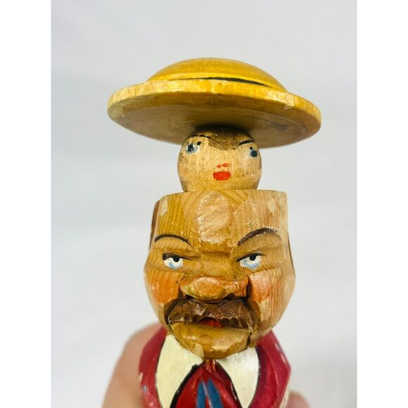 Vintage Hand Carved Anri Italian Wooden Bottle Stopper Man in Hat - Picture 1 of 9